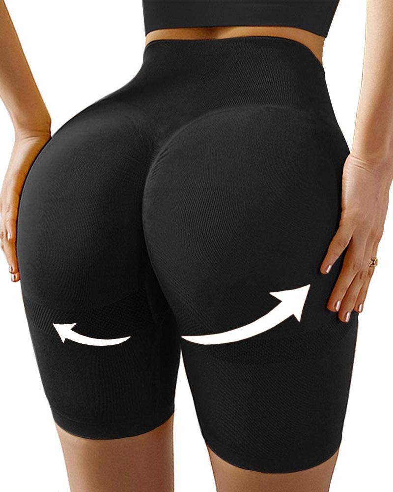 

High Waisted Yoga Shorts Tummy Control Leggings Butt Lifting Textured Workout Shorts, Black