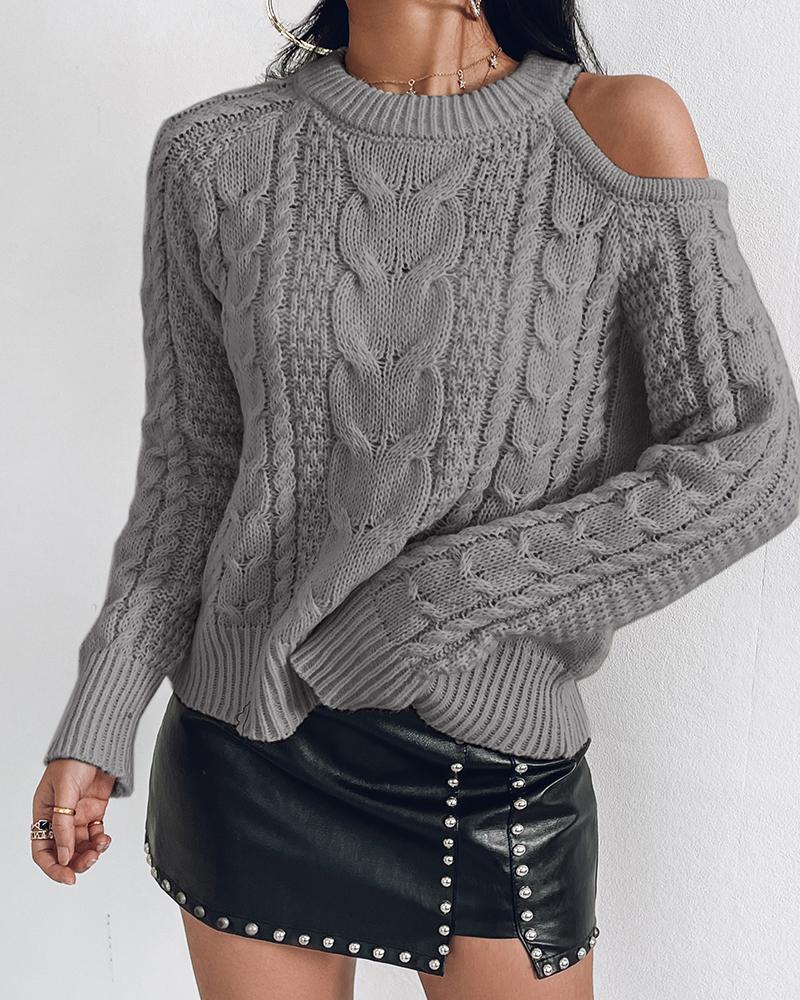 

Cold Shoulder Cable Knit Sweater, Gray