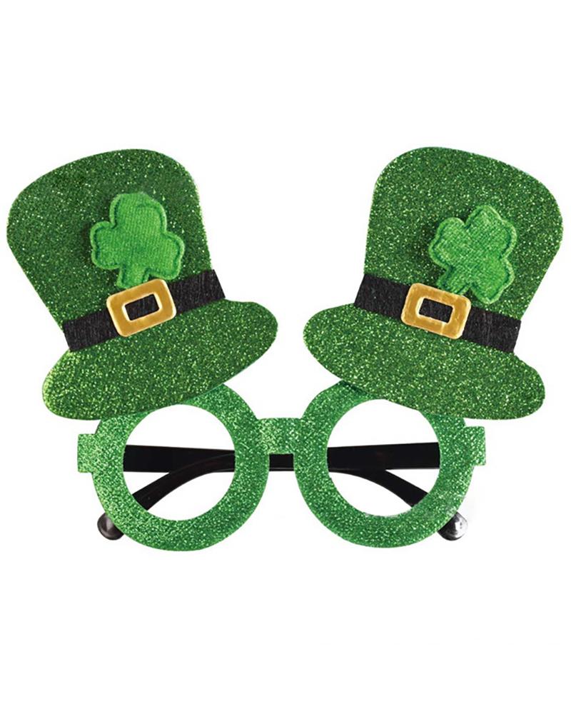 

St. Patrick's Day Decoration Eyeglasses Frame Glitter Shamrock Glasses For Party, Green
