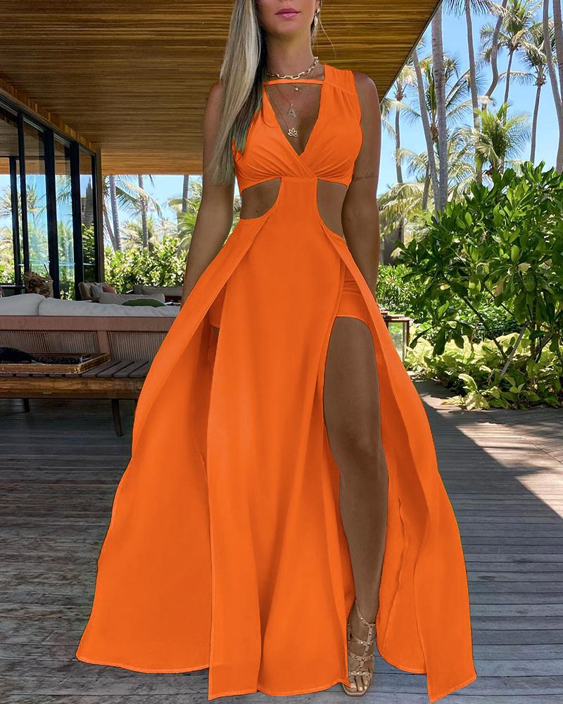 

Cutout Sleeveless Thigh Slit Maxi Dress, Orange