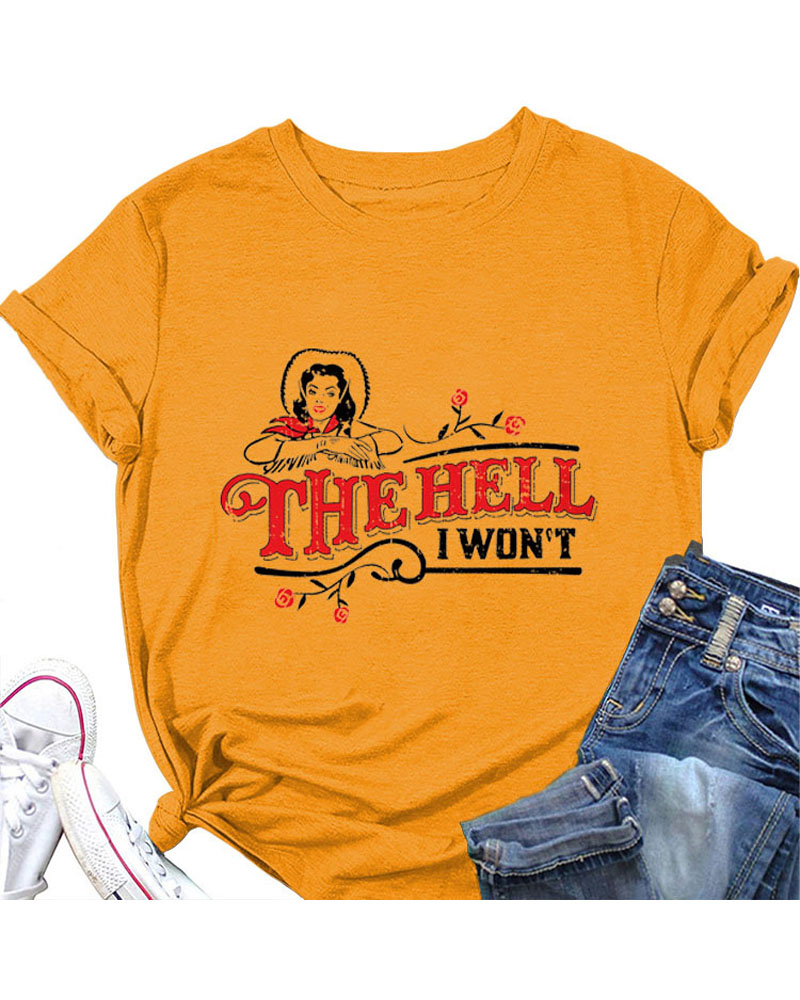 

Letter Figure Print Casual T-shirt, Yellow