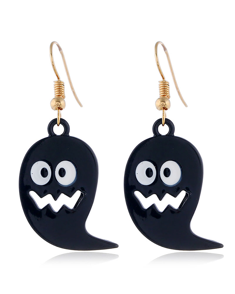 

Halloween Cartoon Ghost Pattern Drop Earrings, Black