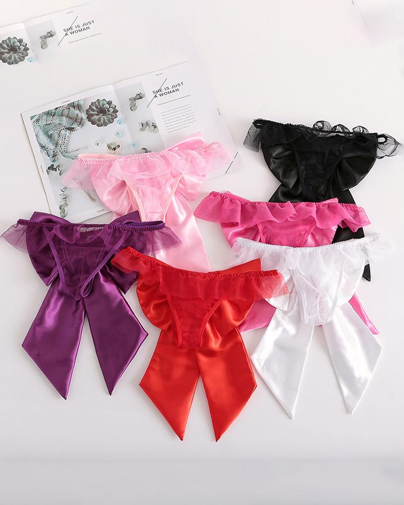 

Sheer Mesh Bowknot Design Panty, Red
