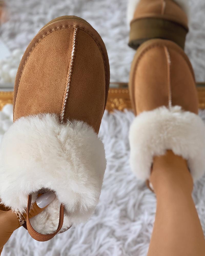 

Suede Lined Slingback Fluffy Slipper, Brown