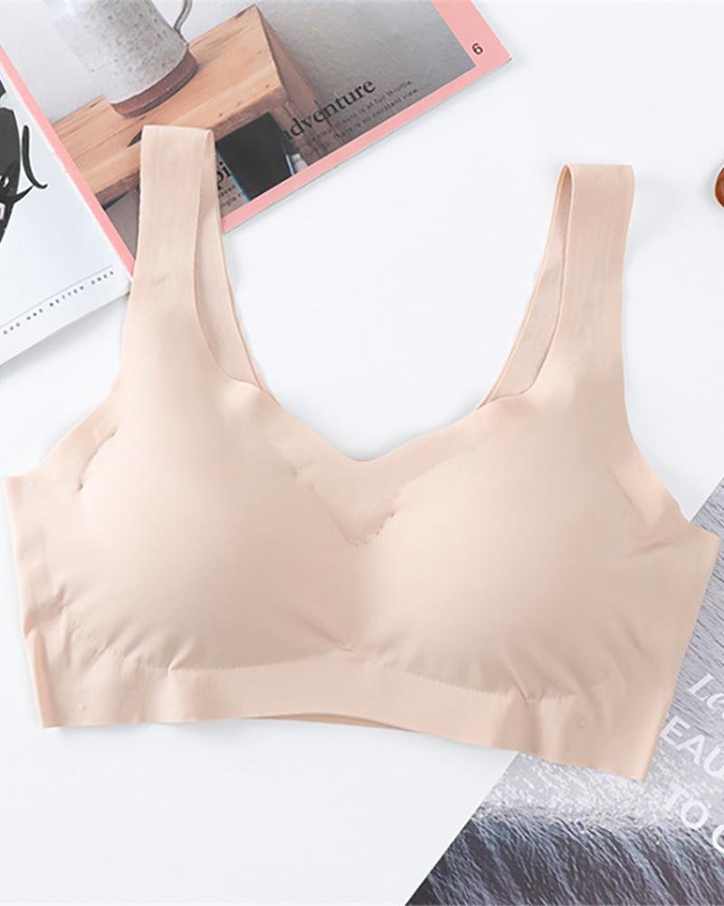 

V-Neck Breathable Seamless Plain Bralette, Nude