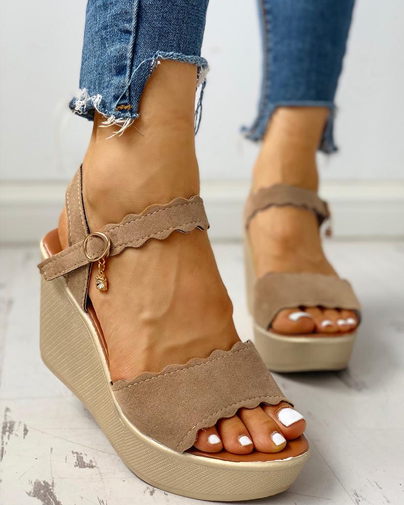 

Ankle Strap Buckled Platform Wedge Sandals, Khaki