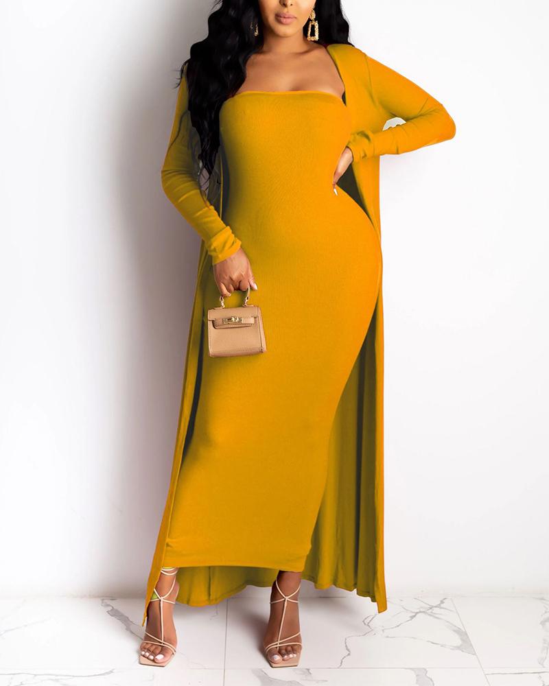 

Bandeau Sleeveless Maxi Dress With Longline Coat, Yellow