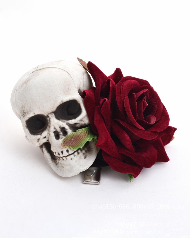 

Skull Rose Hair Flower Clips Fascinator Flowers Hair Claw Accessories, Red