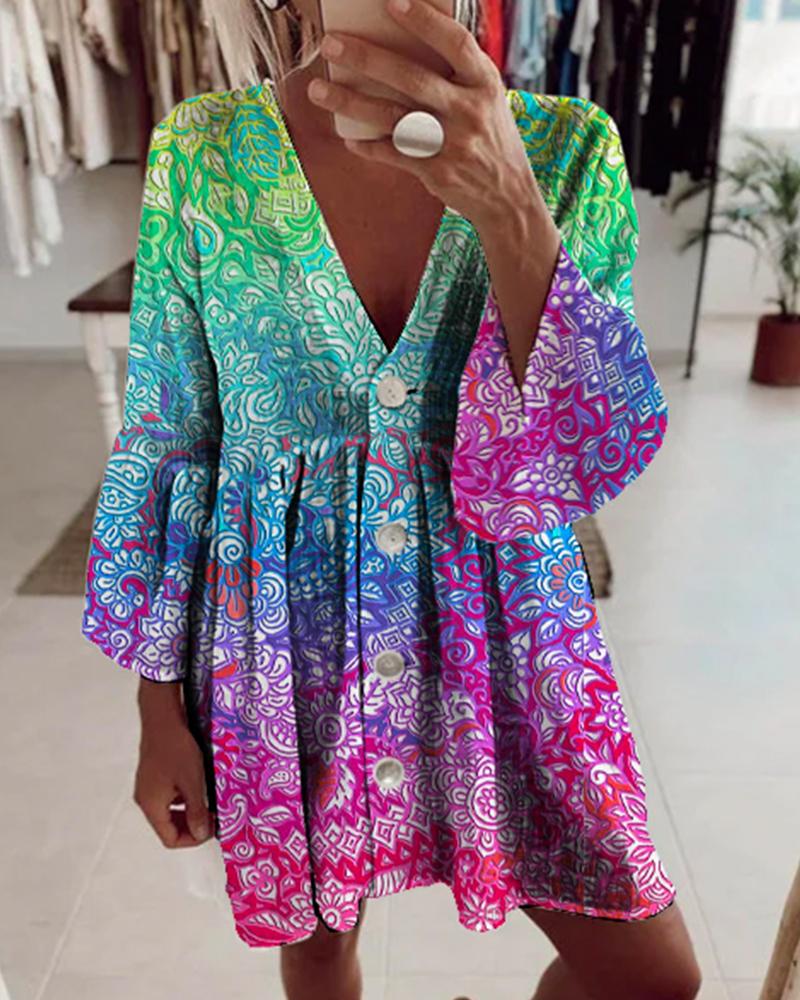 

Paisley Gradient Long Sleeve Loose Mini Dress, Multicolor