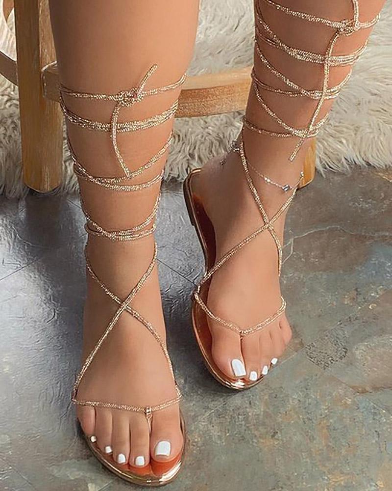 

Toe Post Strappy Casual Sandals, Gold