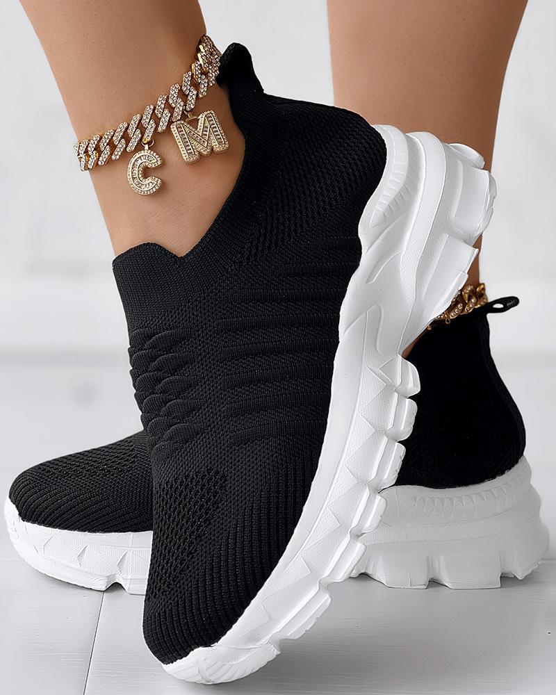 

Breathable Hollow Out Knit Casual Sneakers, Black