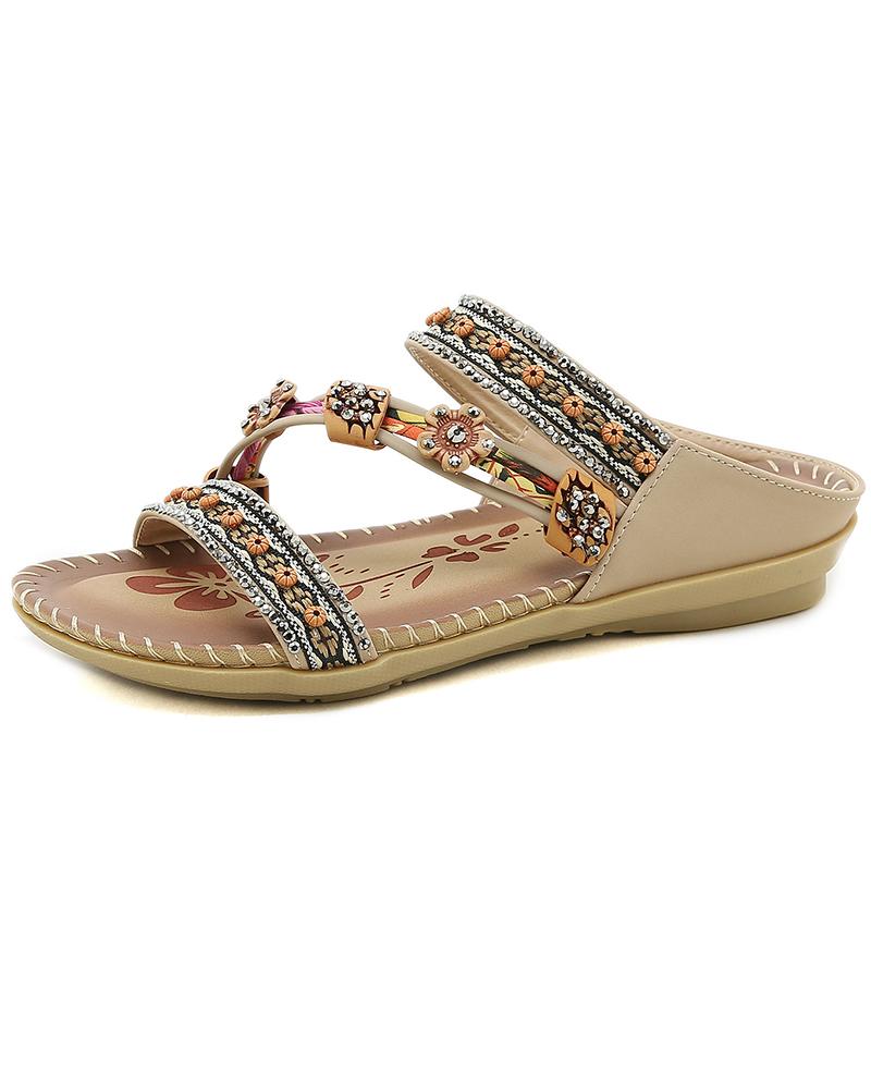 Bohemian Floral Tribal Pattern Rhinestone Sandals