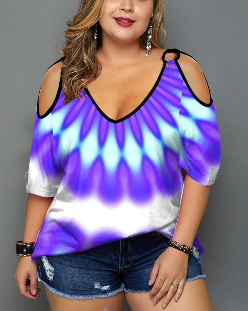 

Plus Size Tie Dye Print Cold Shoulder Top, Purple