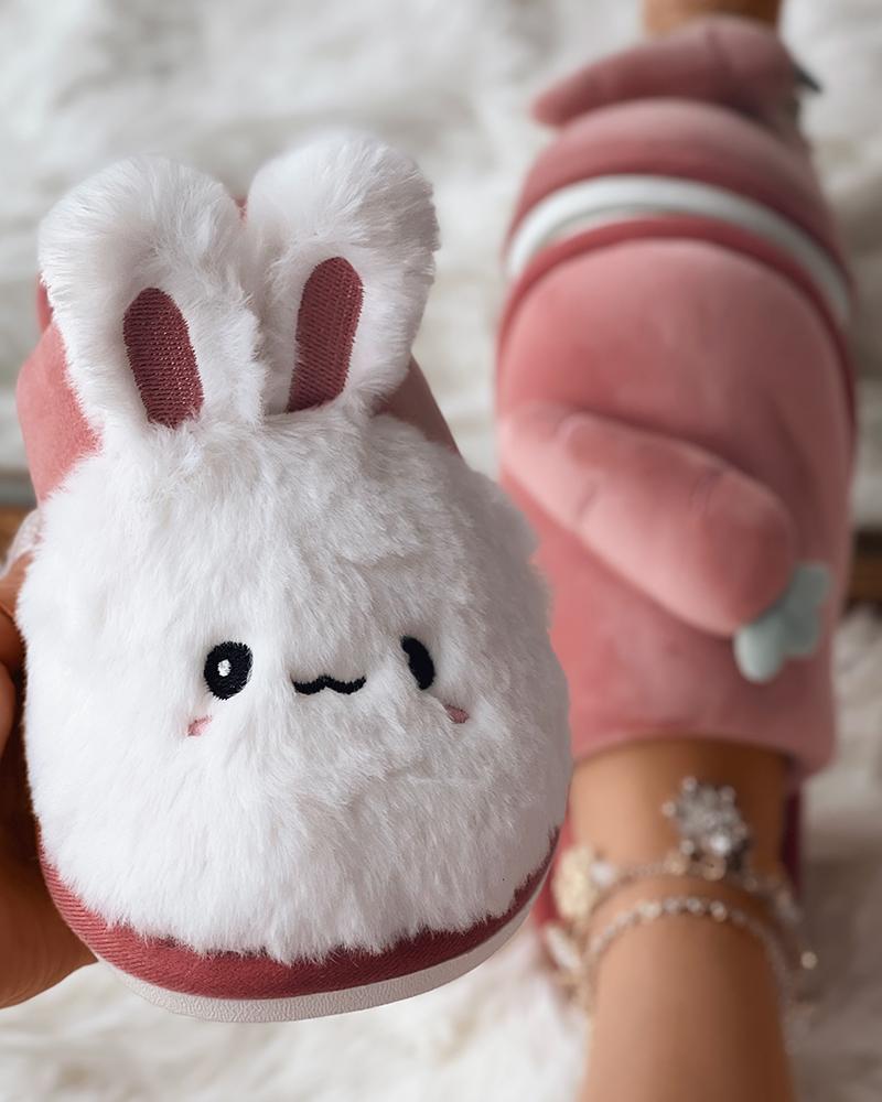 

Rabbit Carrot Pattern Fuzzy Slippers, Red