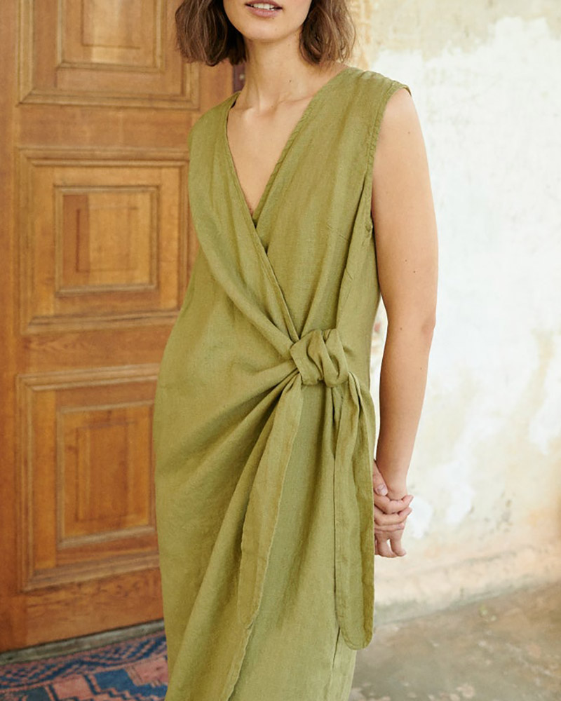 

Tied Detail Sleeveless Casual Dress, Green