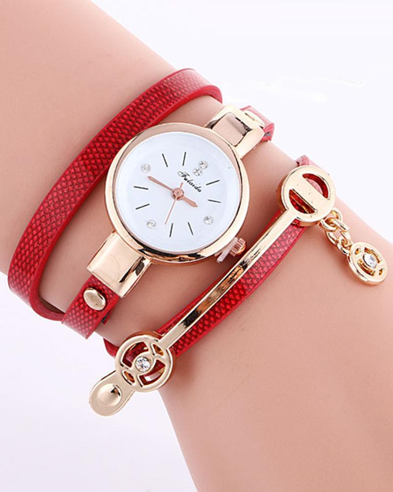 

1pc Geometric Tassel Design Bangle Quartz Watch, Red