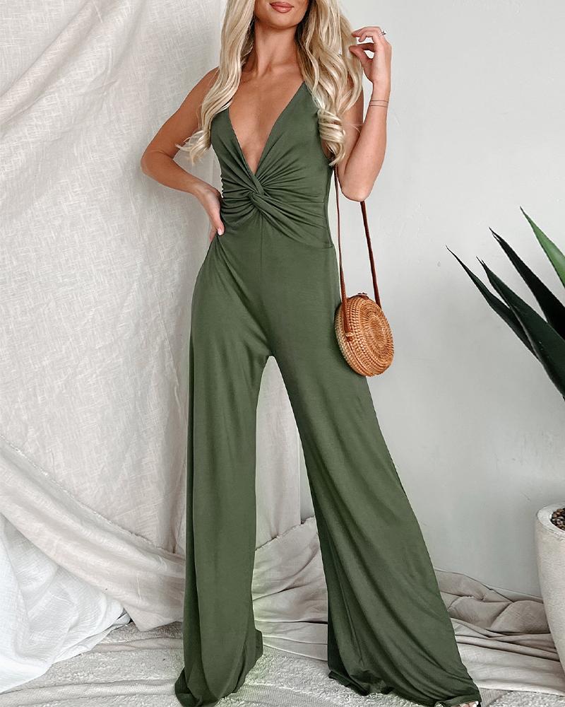 

Plunge Twisted Sleeveless Jumpsuit, Army green