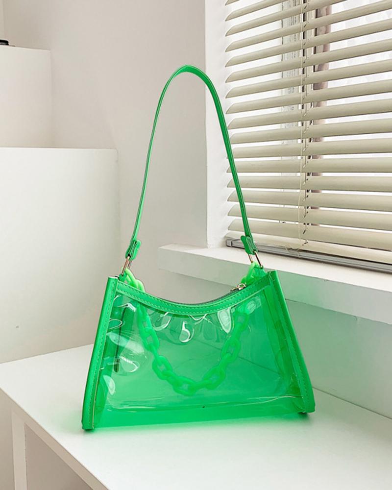 

Clear Pastel Chain Strap Square Shoulder Bag, Green