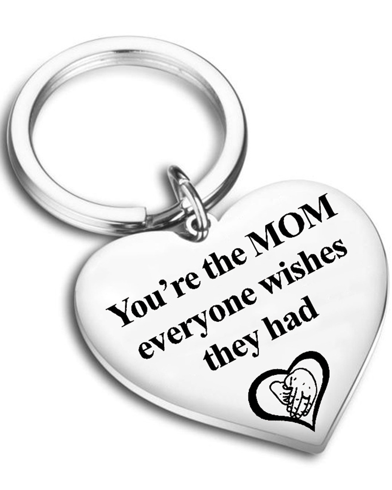 

1pc Mother's Day Best Gift Letter Time Stone Chain Keychain Pendant, Silver
