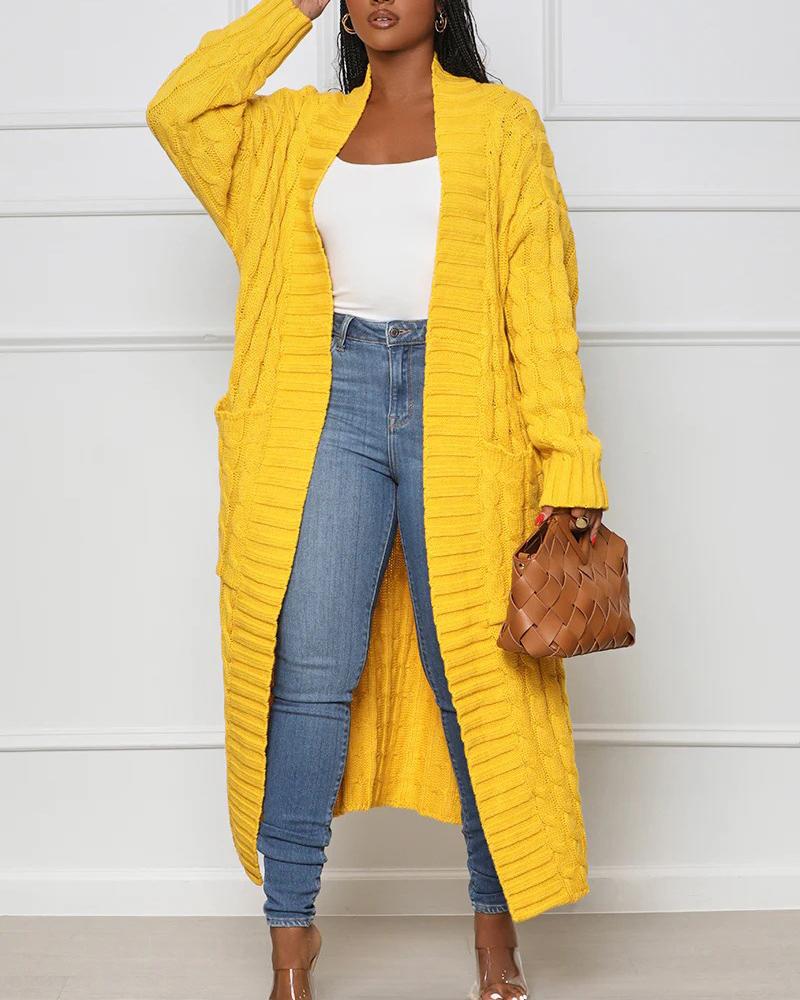 

Cardigan de malha com palangre com design de bolso, Yellow