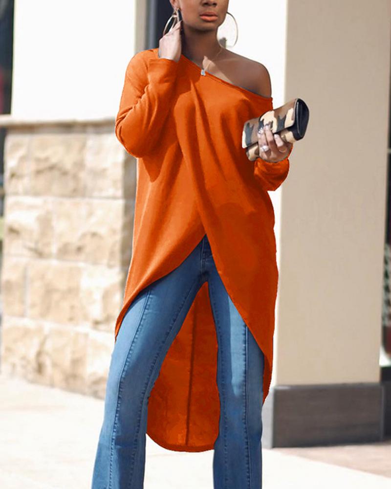 

Cold Shoulder Asymmetrical Wrap Top, Orange