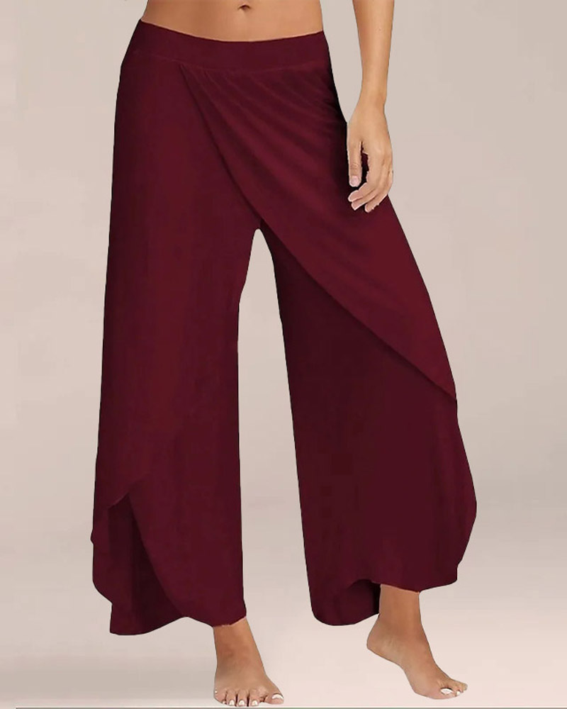

Patchwork Split Wide Leg Yoga Pants, Wine red