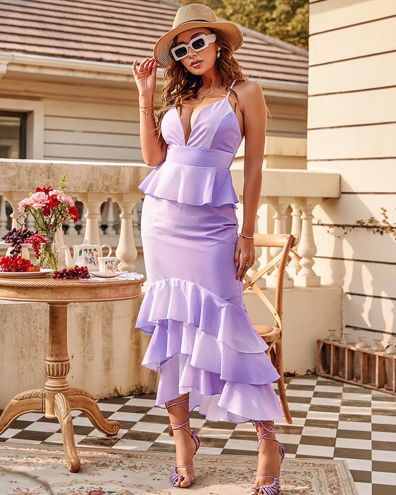 

Ombre Layered Ruffle Hem Cami Maxi Dress, Purple