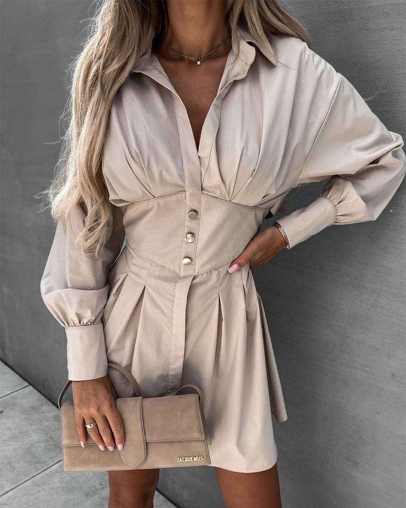 

Long Sleeve Corset Shirt Dress, Apricot