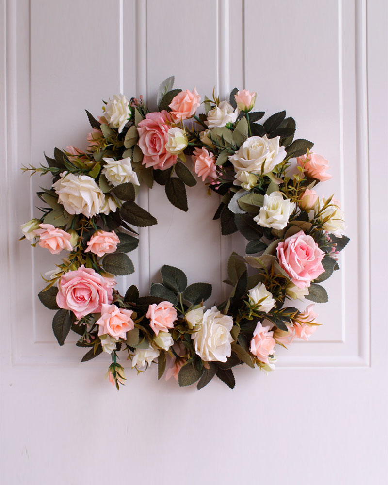 

Rose Flowers Wreath Artificial Garland Wreath For Front Door Wedding Christmas Party Wall Window Decoration, White