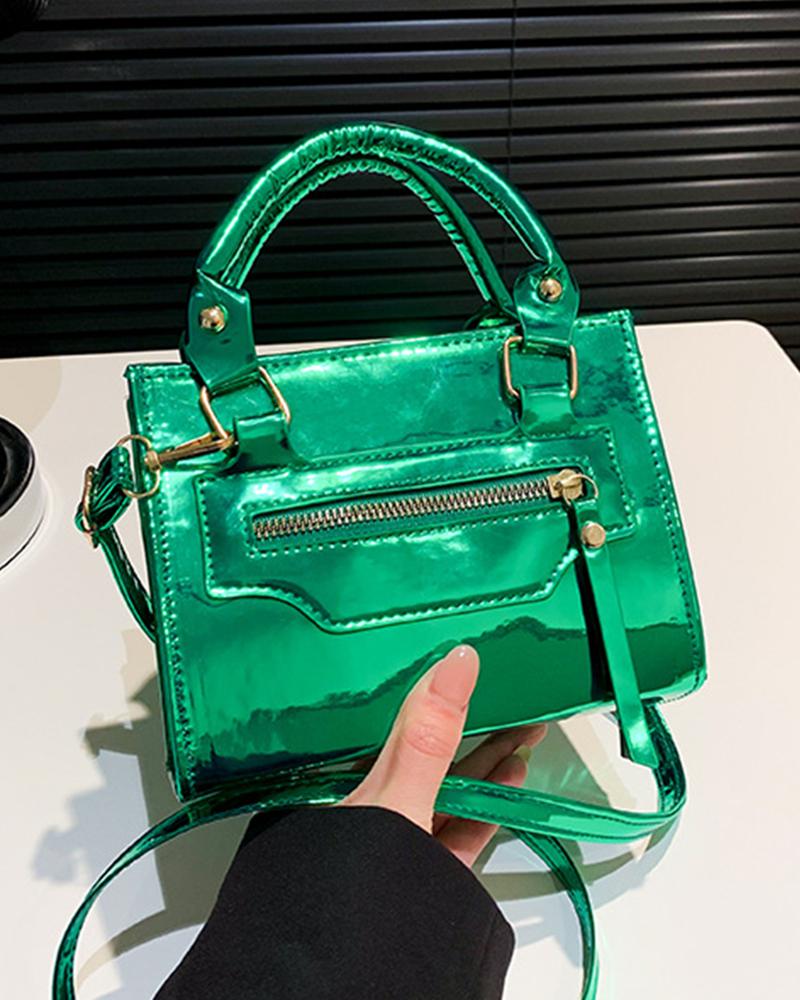 

Zipper Detail Tassel Satchel Bag, Green