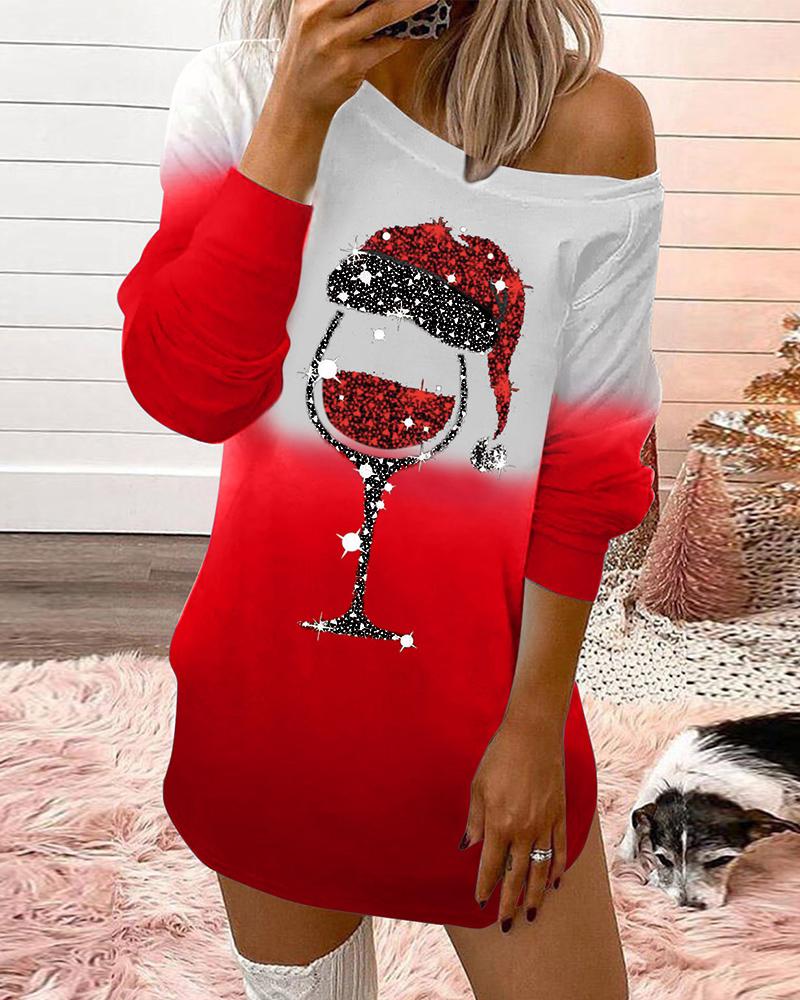 Christmas Ombre Wine Glass Glitter Top