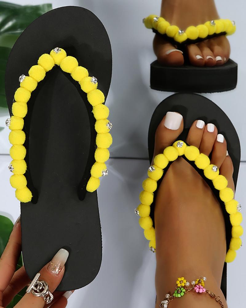 

Pom Pom Toe Post Muffin Flip Flops, Yellow
