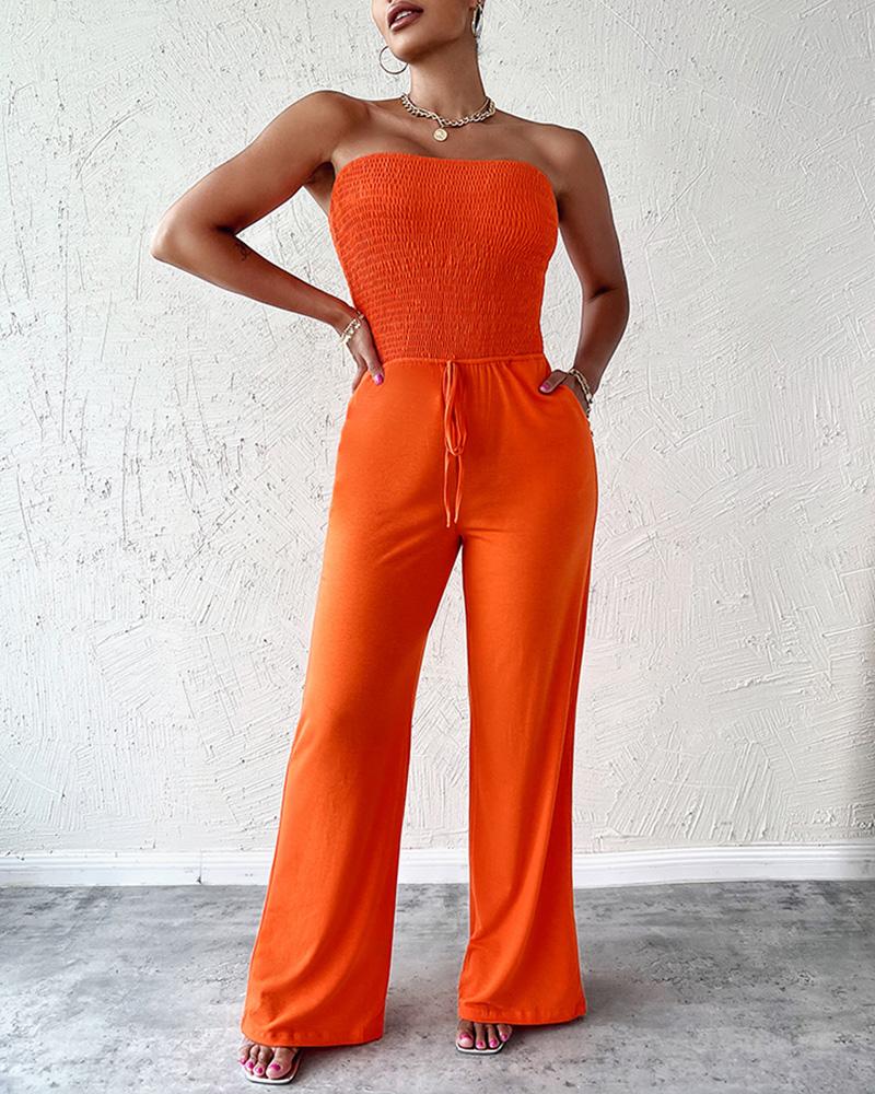 

Shirred Bandeau Pocket Detail Drawstring Jumpsuit, Orange