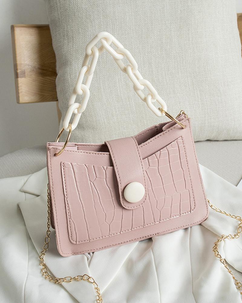 

Embossed Handbag With Chain Strap, Pink