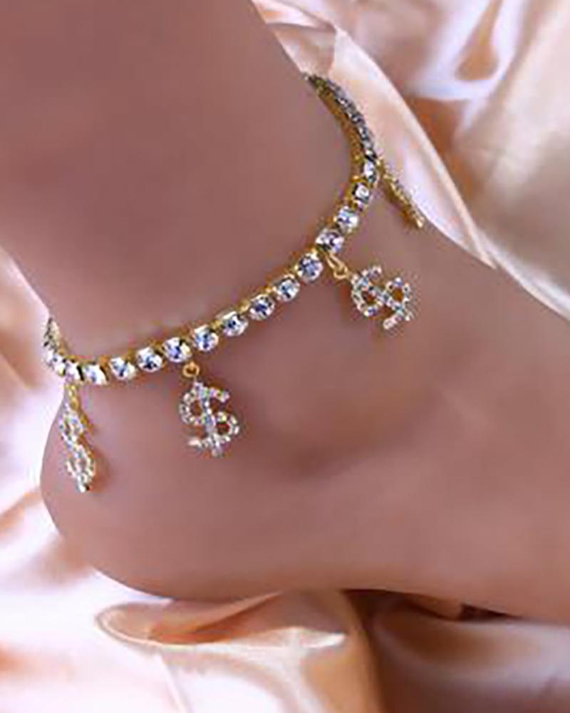 

Dollar Pattern Studded Charm Anklet, Silver