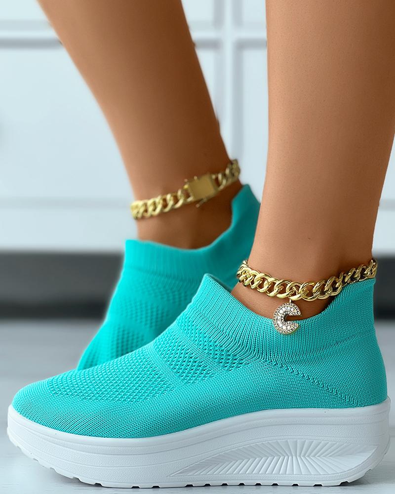 

Contrast Paneled Knit Slip On Sneakers, Light green