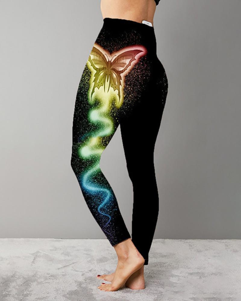 

Butterfly Print High Waist Skinny Sporty Leggings, Yellow