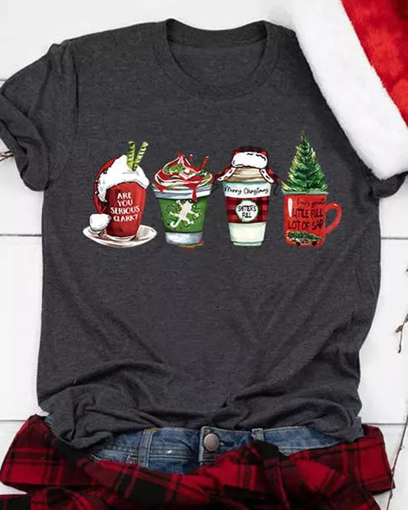 

Christmas Graphic Print Casual T-shirt, Dark grey