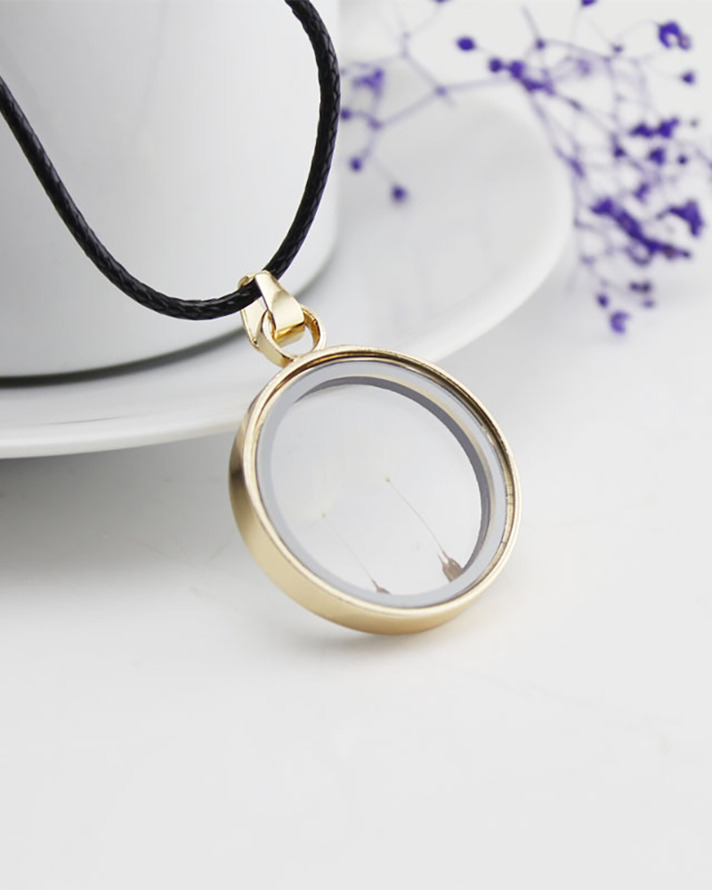 

St.Patrick's Day Four Leaf Clover / Dandelion Clear Resin Pendant Necklace, Style1