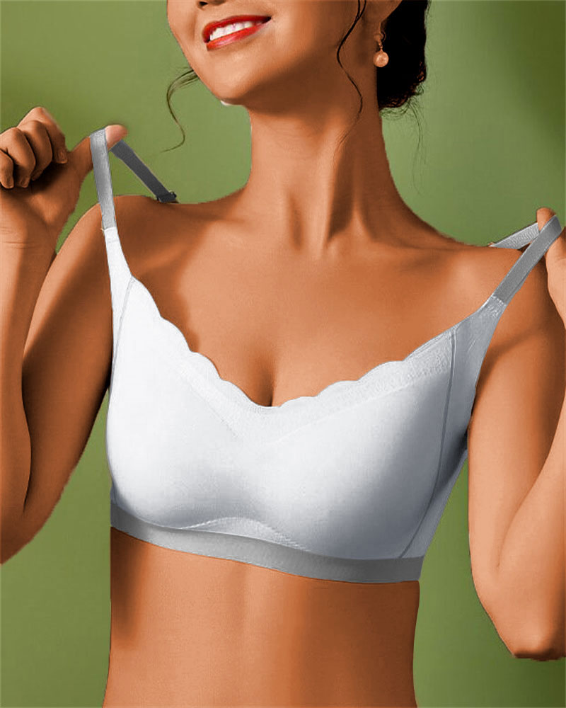 

Colorblock Scallop Trim Push Up Bralette, Gray
