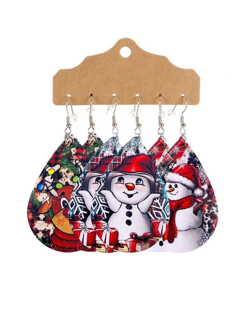 

3Pair Christmas Santa Claus Snowman Print Drop Earrings, Style2