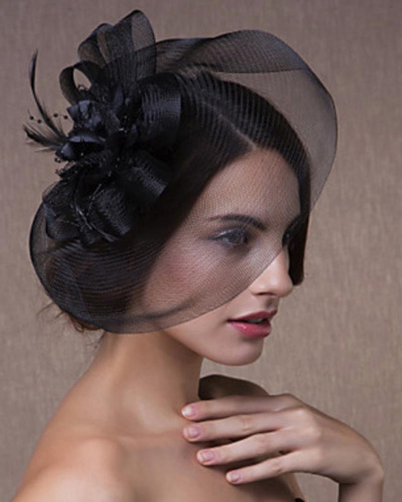 

Feather Fascinator Hat Flower Mesh Hair Clip Hairpin Hats Bridal Wedding Cocktail Tea Party Headwear, Black