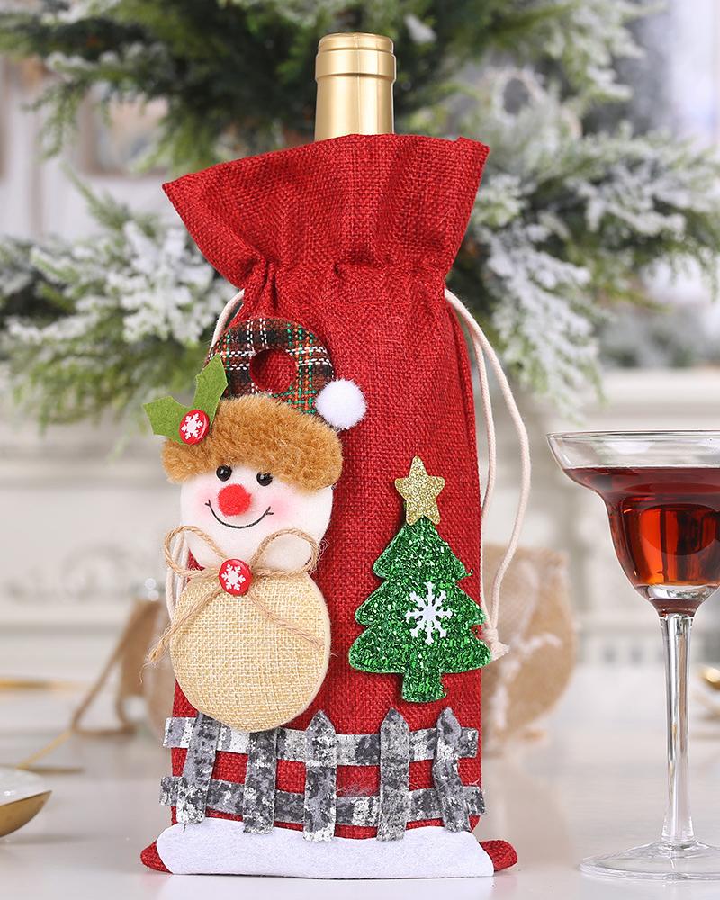 

1pc Christmas Elk Bear Santa Tree Pattern Bottle Cover Wine Bag Party Gift Decoration, Style2