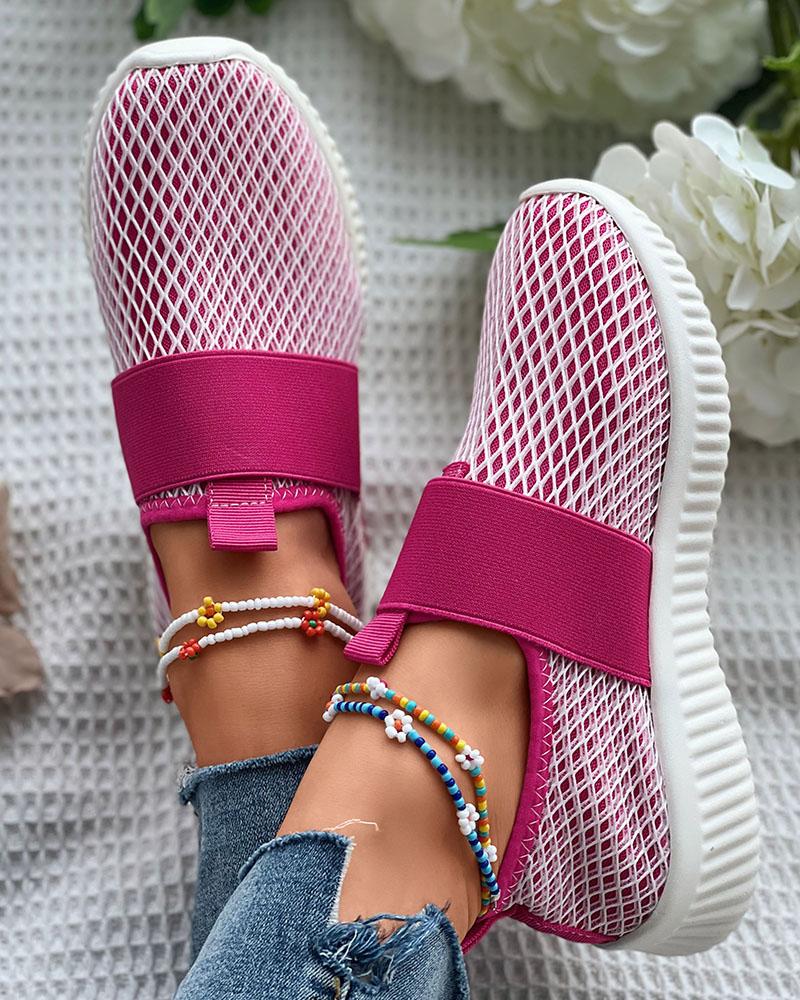 

Breathable Casual Knit Slip On Sneakers, Hot pink