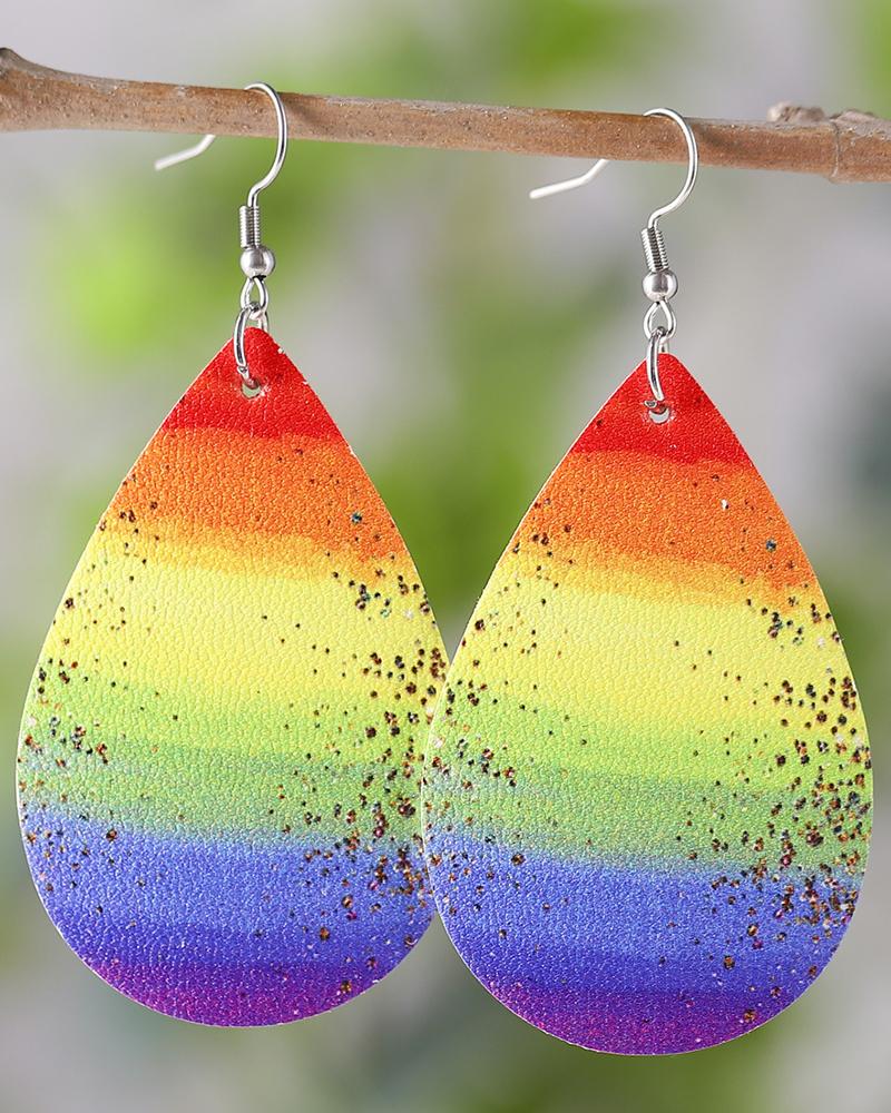 

1Pair Rainbow Stripe Print Water Drop Hook Earrings, Style1