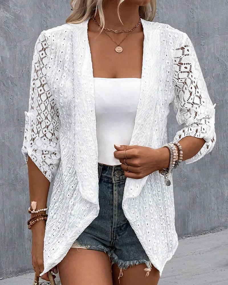 

Lace Patch Eyelet Embroidery Coat, White
