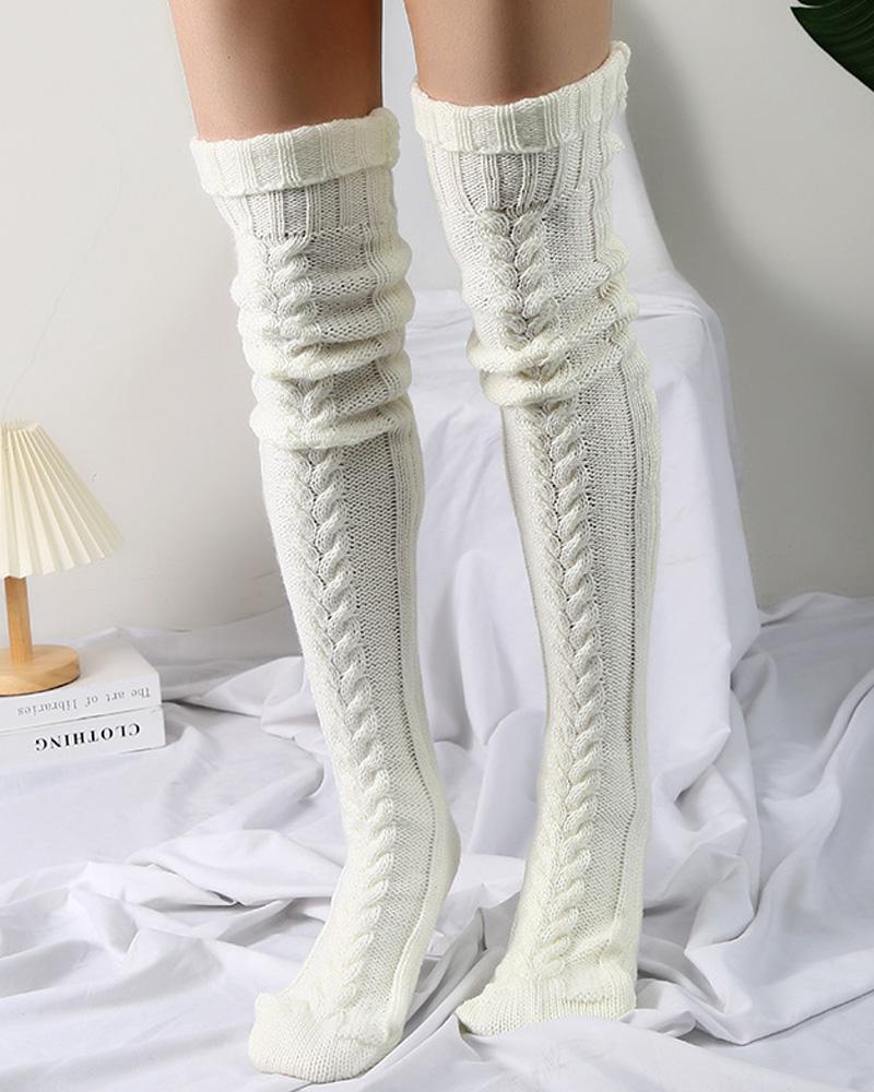 

1Pair Thigh High Cable Knit Leg Warmers Winter Warm Long Boot Socks, White