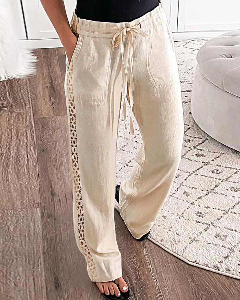 

Drawstring Hollow Out Casual Pants, Apricot