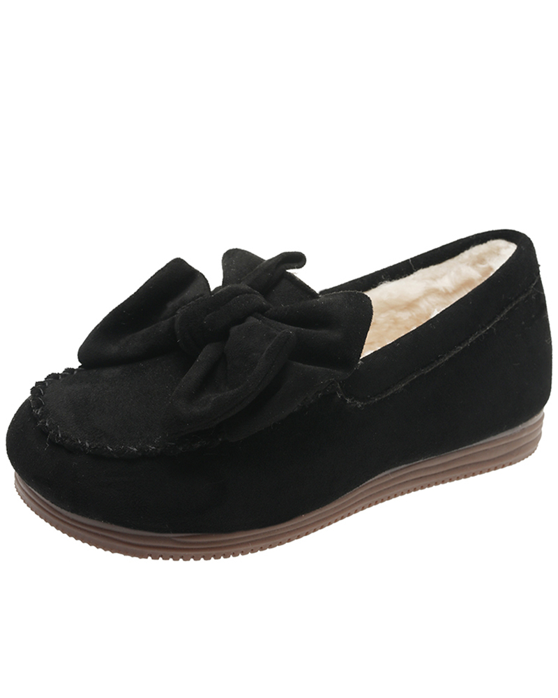 

Bowknot Design Winter Lined Slip-on Shoes, Black