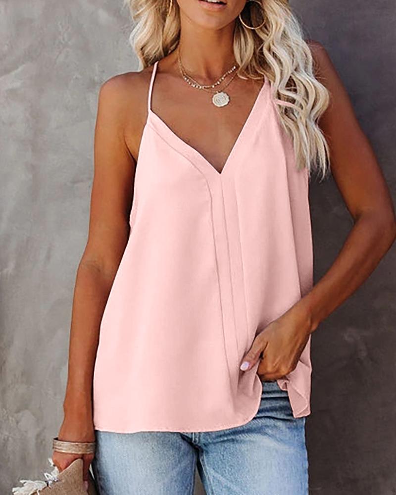 

V Neck Halter Plain Top, Light pink